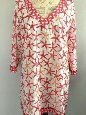 WEST INDIES Pink & Peach Starfish Beach  100 % Cotton Cover Up Tunic XXL